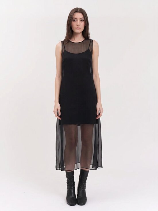 Morgane Le Fay Dresses & Skirts - Morgane Le Fay Sheer Silk Chiffon Sleeveless Maxi Dress Overlay Black Size Mediu